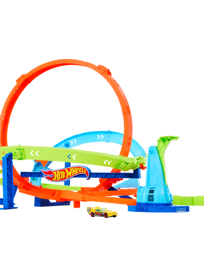 Hot Wheels Action Loop Cyclone Challenge Track Set With 1:64 Scale Toy Car, Easy Storage For Sale