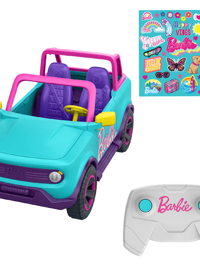 Hot Wheels Barbie RC Suv & Stickers, Battery-Powered Toy Truck, Fits 2 Barbie Dolls For Sale