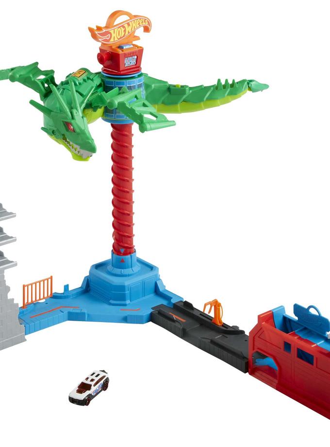 Hot Wheels City Air Attack Robo Dragon Play Set Motorized With Different Sounds And 1 Hot Wheels Car Free shipping