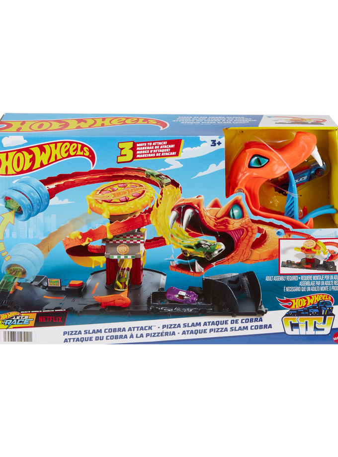 Hot Wheels City Pizza Slam Cobra Attack Playset With 1:64 Scale Toy Car New Arrival