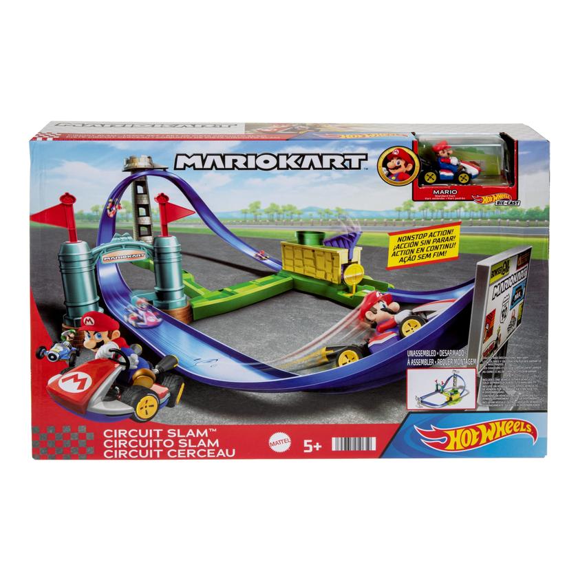 Hot Wheels-Mario Kart-Circuit Lanceur, Avec Véhicule Mario Kart Free shipping