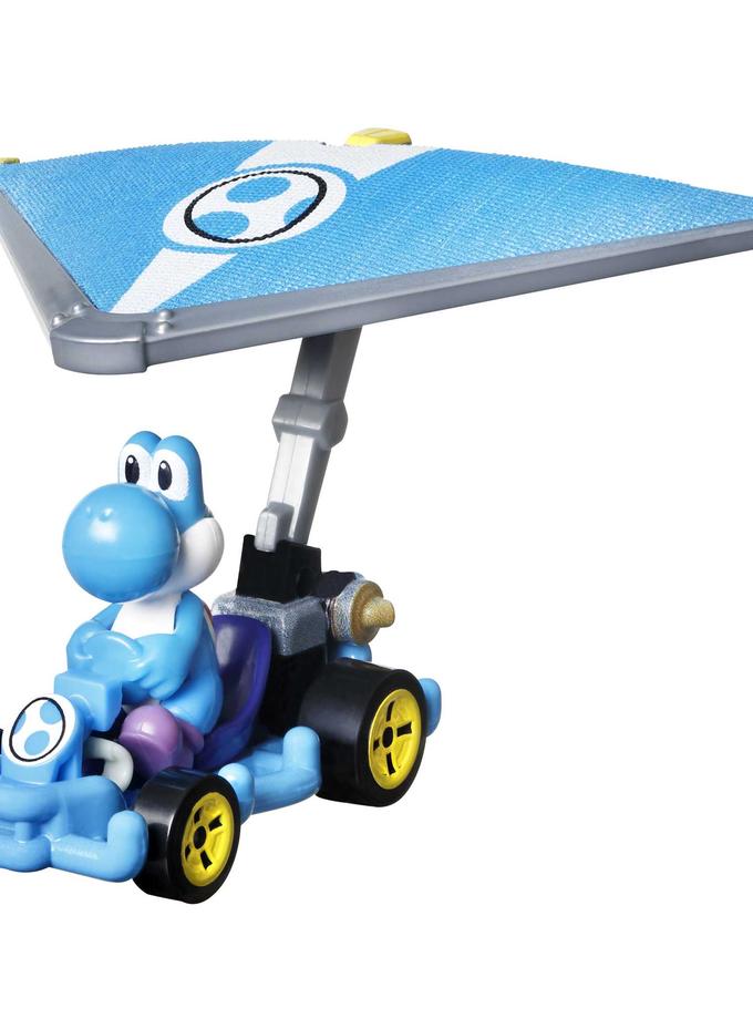 Hot Wheels Mario Kart Vehículo de Juguete Yoshi Azul Claro Pipe Frame con Super Glider Best Seller