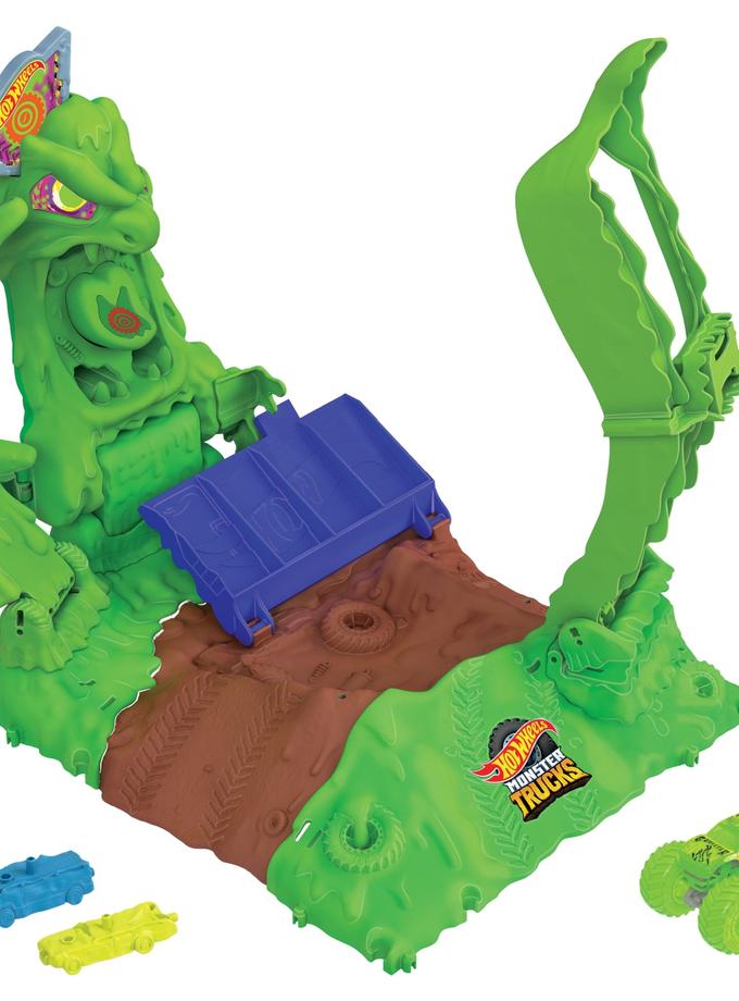 Hot Wheels Monster Trucks Arena Smashers Glow-in-The-Dark Gunkster Set & 1 Glow-in-The-Dark Toy Truck On Sale