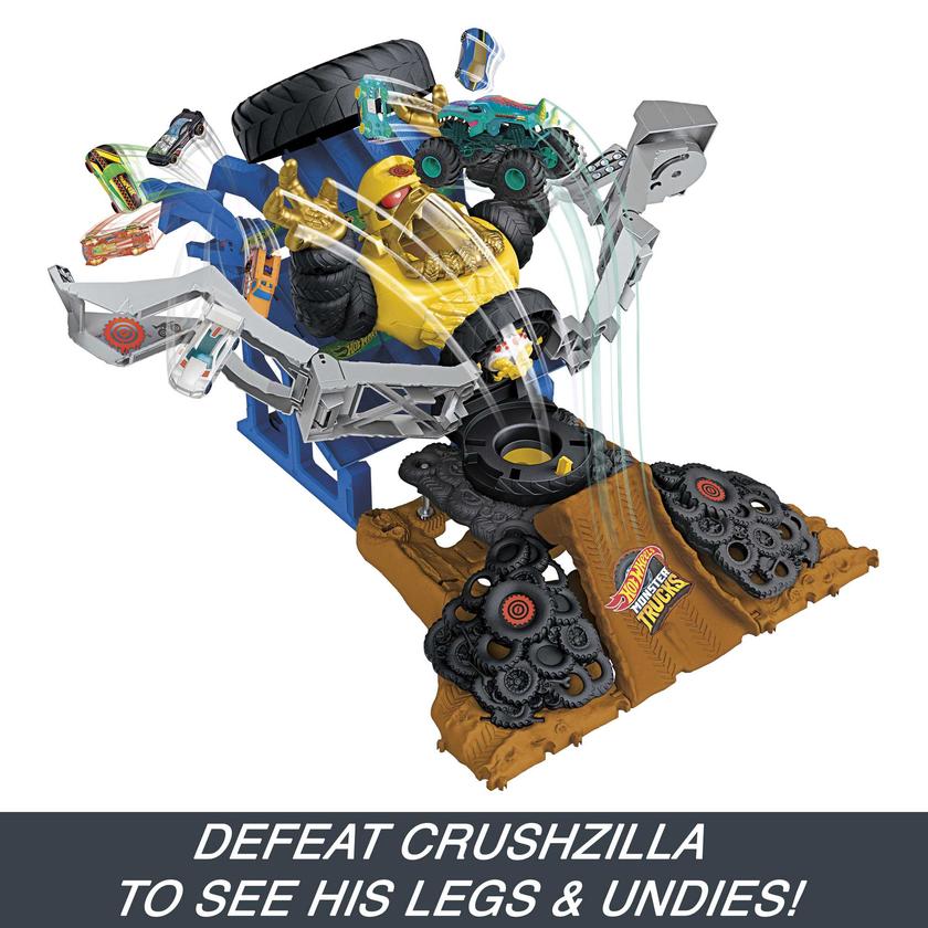 Hot Wheels Monster Trucks Arena Smashers MEGA-Wrex vs Crushzilla Takedown Playset Best Seller