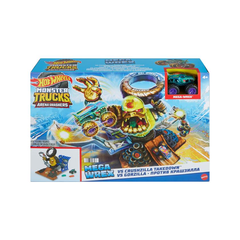 Hot Wheels Monster Trucks Arena Smashers MEGA-Wrex vs Crushzilla Takedown Playset Best Seller