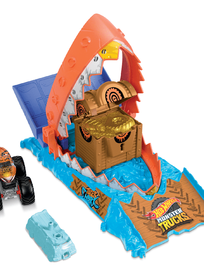 Hot Wheels Monster Trucks Arena Smashers Treasure Chomp Challenge Playset With 1:64 Scale Tiger Shark Toy Truck & Crushed Car Best Buy