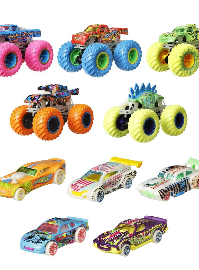 Hot Wheels Monster Trucks Coffret 10 Véhicules Phosphorescents Same Day Delivery