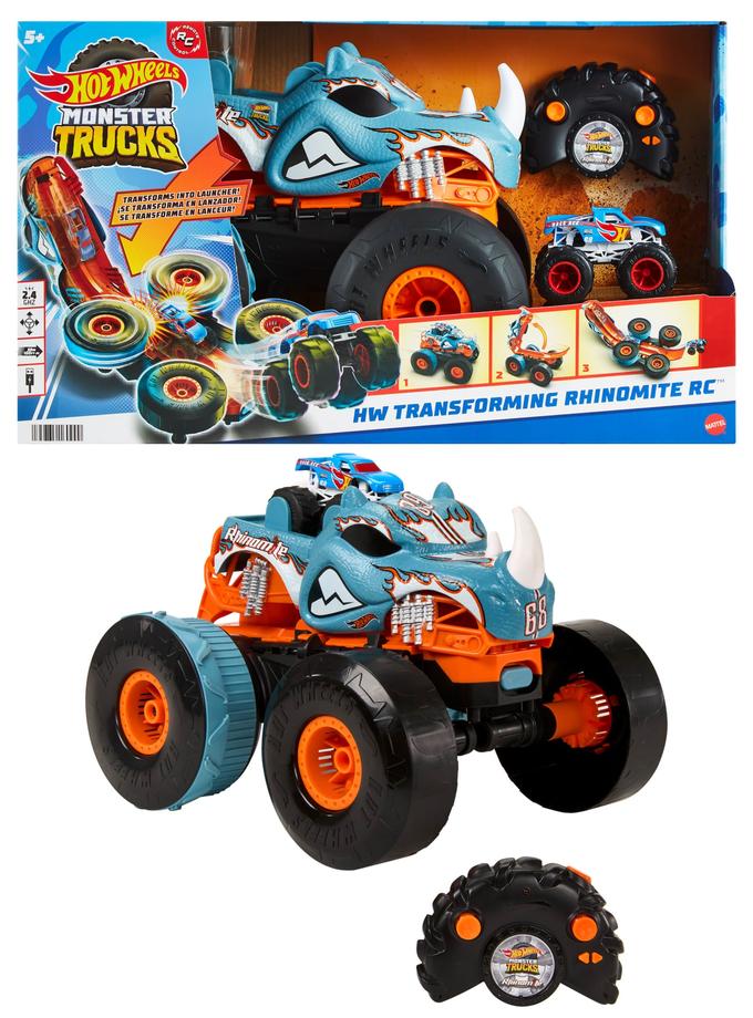 Hot Wheels Monster Trucks HW Transforming Rhinomite RC in 1:12 Scale With 1:64 Scale Toy Truck Best Buy