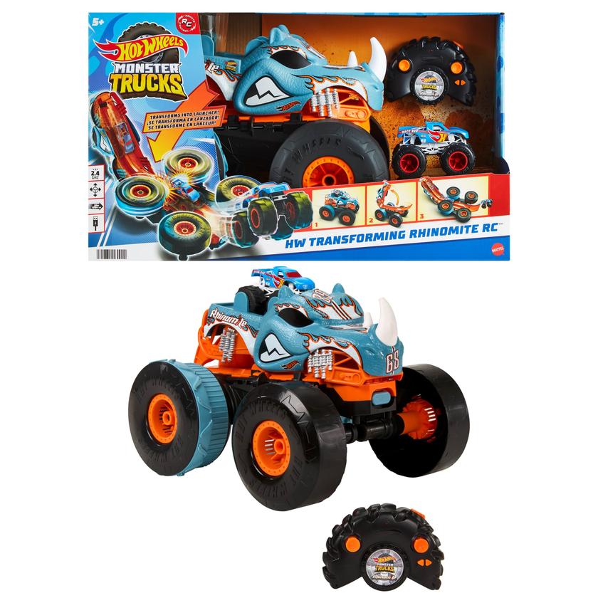 Hot Wheels Monster Trucks HW Transforming Rhinomite RC in 1:12 Scale With 1:64 Scale Toy Truck Best Buy