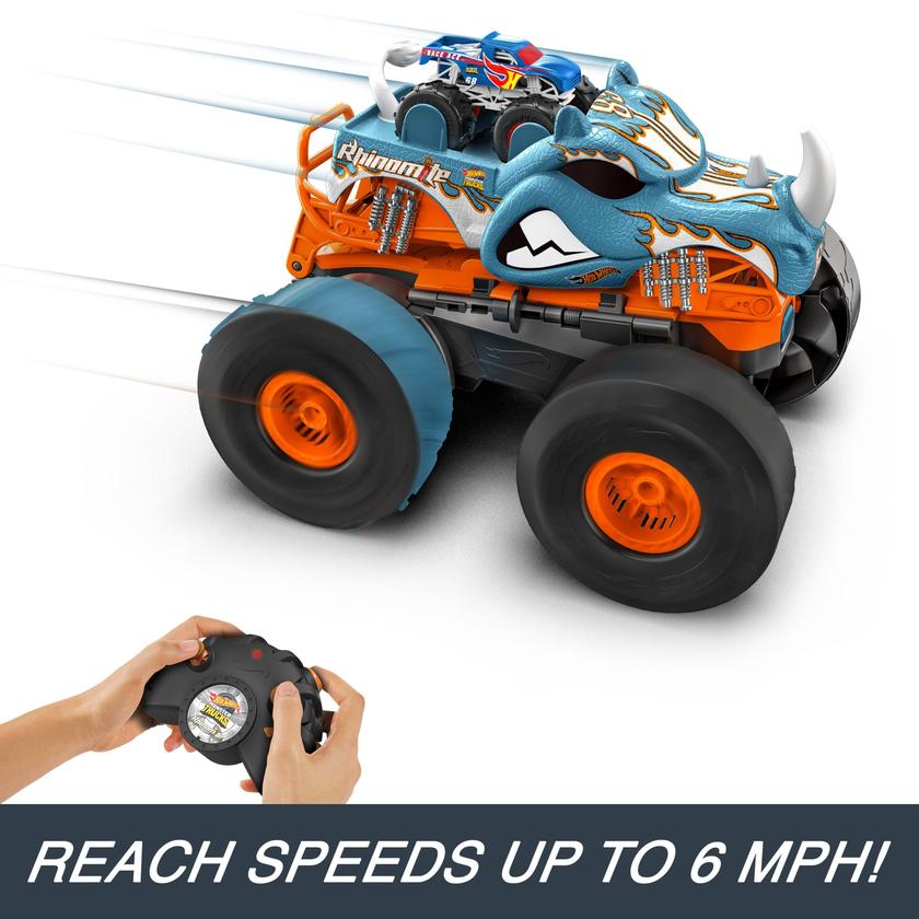 Hot Wheels Monster Trucks HW Transforming Rhinomite RC in 1:12 Scale With 1:64 Scale Toy Truck Best Buy