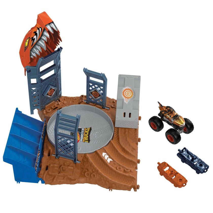 Hot Wheels Monster Trucks Pista de Brinquedo Arena De Demolição Semi-Final Tiger Shark New Arrival