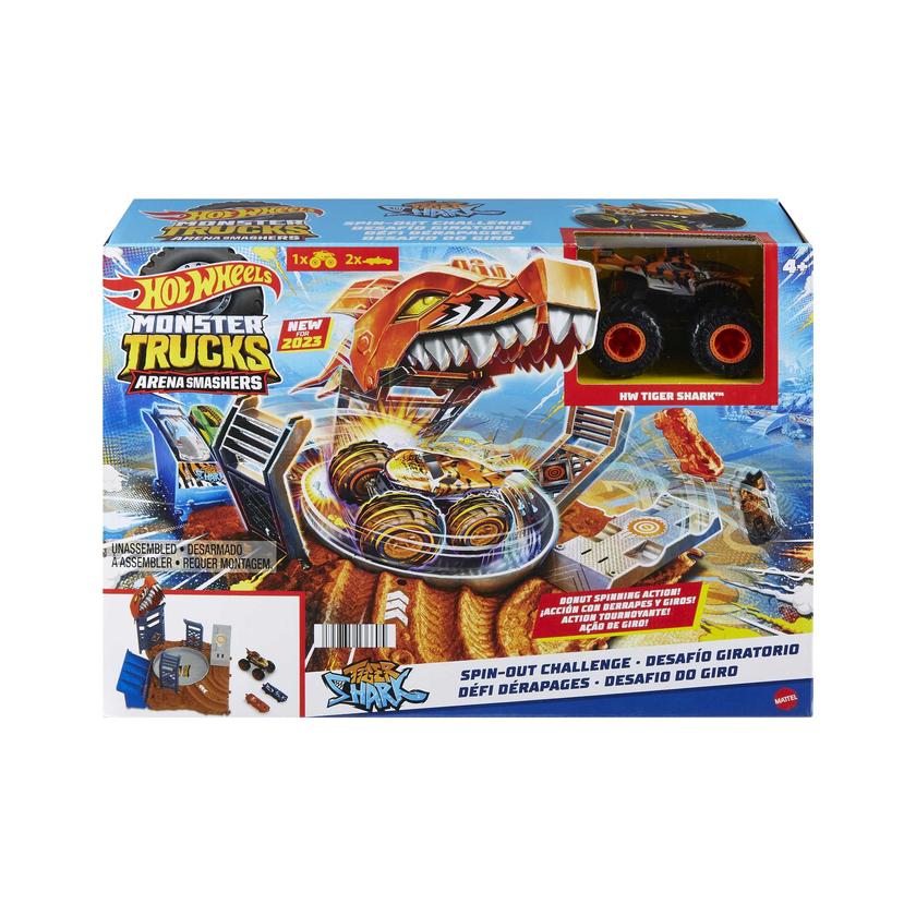 Hot Wheels Monster Trucks Pista de Brinquedo Arena De Demolição Semi-Final Tiger Shark New Arrival