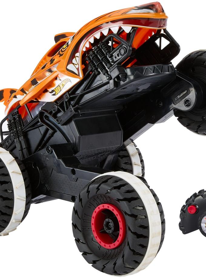 Hot Wheels Monster Trucks, Remote Control Car, 1:15 Scale Tiger Shark RC With All-Terrain Wheels On Sale