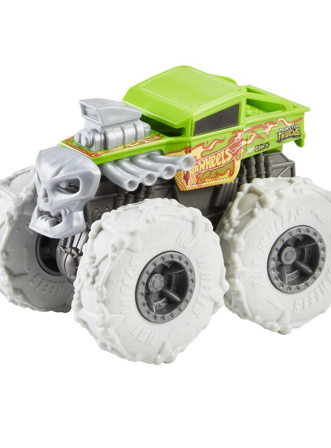 Hot Wheels Monster Trucks Veículo de Brinquedo 1:43 Pneus Para Todo Terreno Bone Shaker Flaming Skull Same Day Delivery