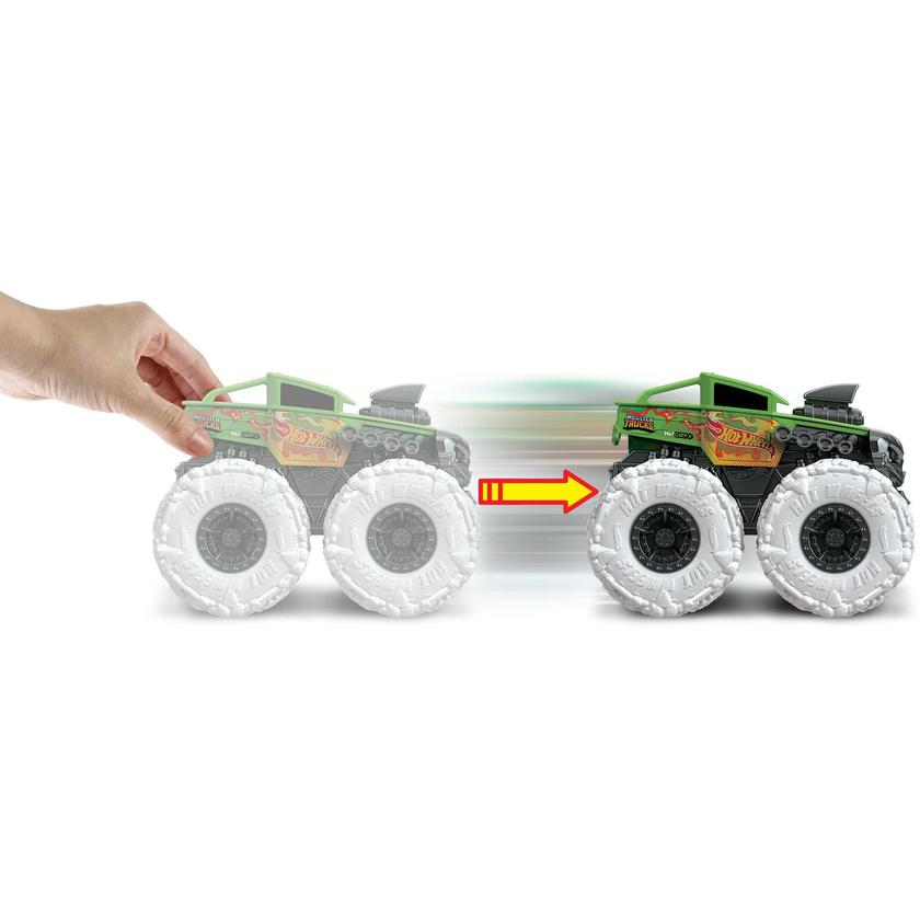 Hot Wheels Monster Trucks Veículo de Brinquedo 1:43 Pneus Para Todo Terreno Bone Shaker Flaming Skull Same Day Delivery