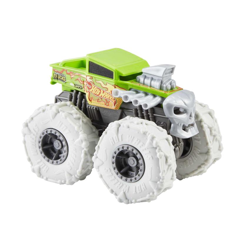 Hot Wheels Monster Trucks Veículo de Brinquedo 1:43 Pneus Para Todo Terreno Bone Shaker Flaming Skull Same Day Delivery