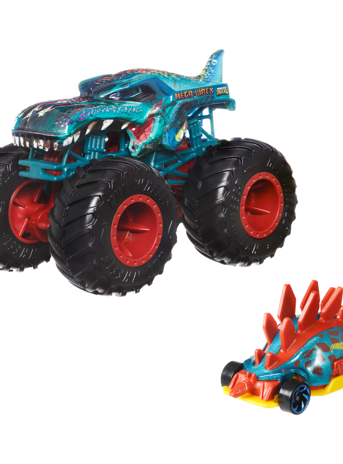 Hot Wheels Monster Trucks Vehículo de Juguete Camión Crash Squad Mega Wrex + Motosaurus Free shipping