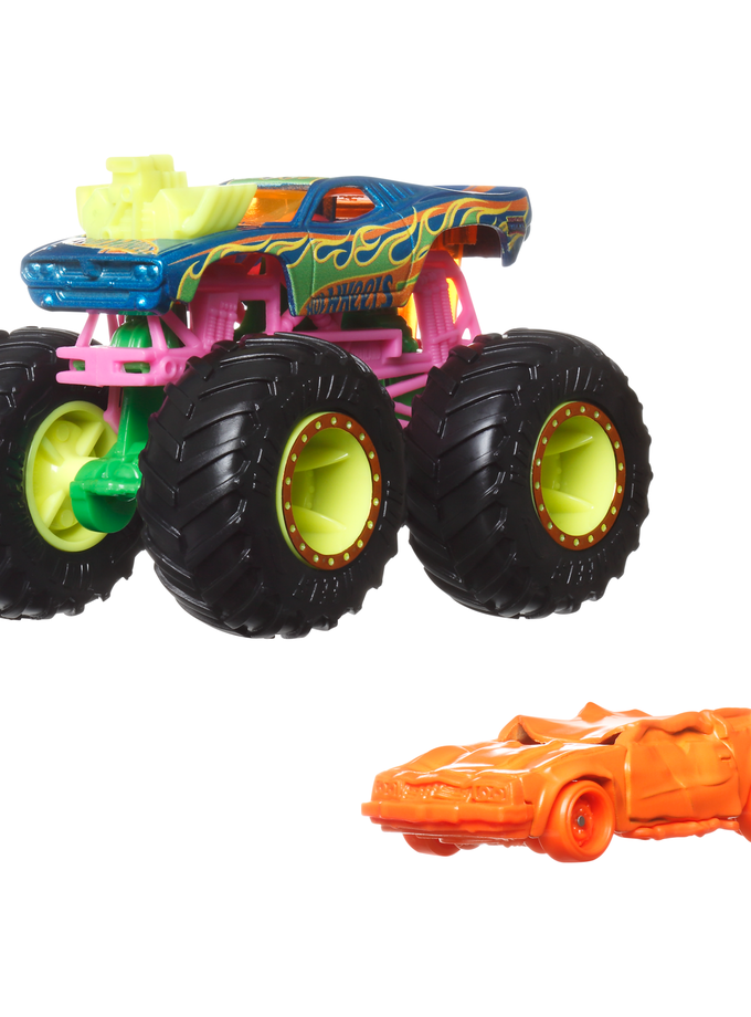 Hot Wheels Monster Trucks Vehículo de Juguete Camión Neón Rodger Dodger + Speed Bump High Quality