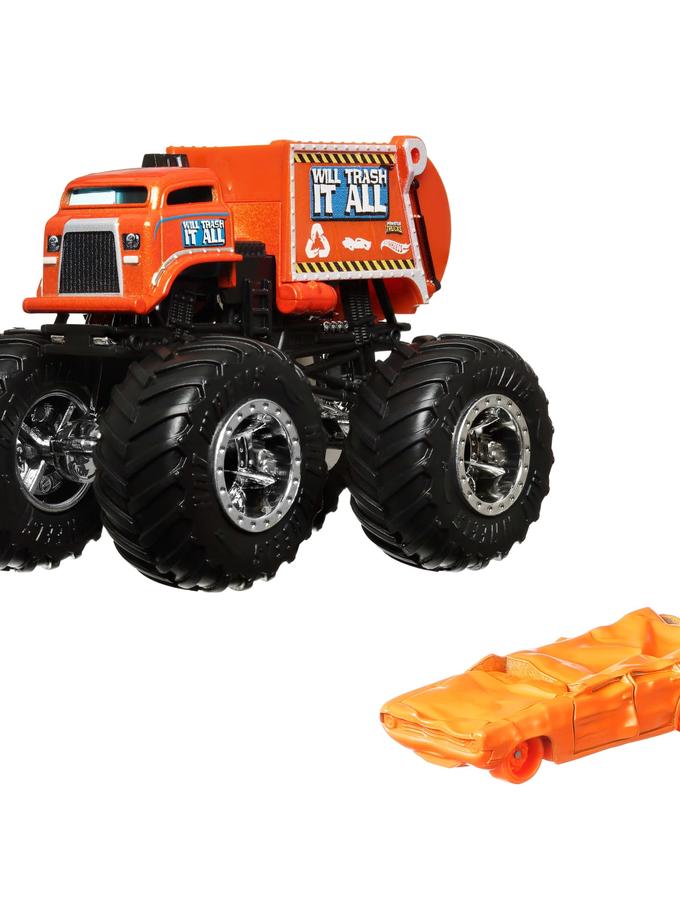 Hot Wheels Monster Trucks Vehículo de Juguete Camión Will Trash It All + Station Wagon Naranja Best Seller