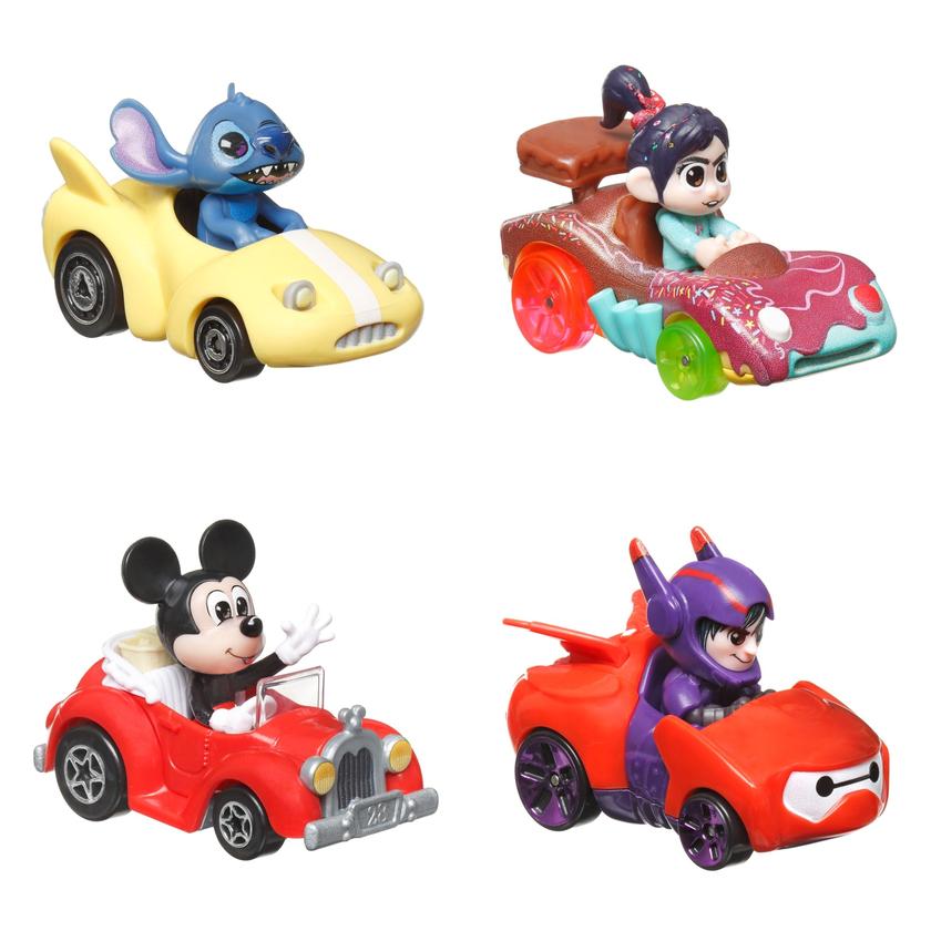 Hot Wheels Racerverse, Set Of 4 Die-Cast Hot Wheels Cars With Disney Characters As Drivers High Quality