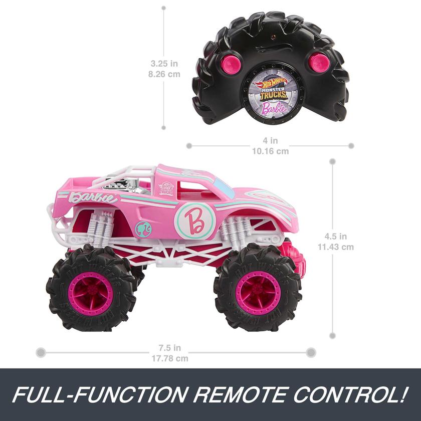 Hot Wheels RC Cars, Remote-Control Barbie Monster Truck in 1:24 Scale Best Seller